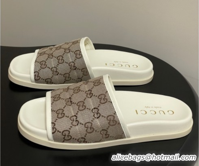 Good Product Gucci GG Canvas Flat Slides Sandal Beige 2025 GG082803