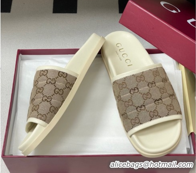 Good Product Gucci GG Canvas Flat Slides Sandal Beige 2025 GG082803