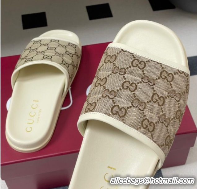 Good Product Gucci GG Canvas Flat Slides Sandal Beige 2025 GG082803