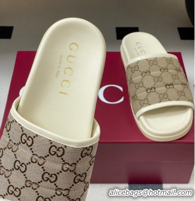Good Product Gucci GG Canvas Flat Slides Sandal Beige 2025 GG082803