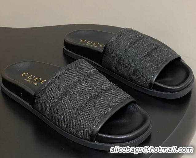 Durable Gucci GG Canvas Flat Slides Sandal Black 2025 GG082803