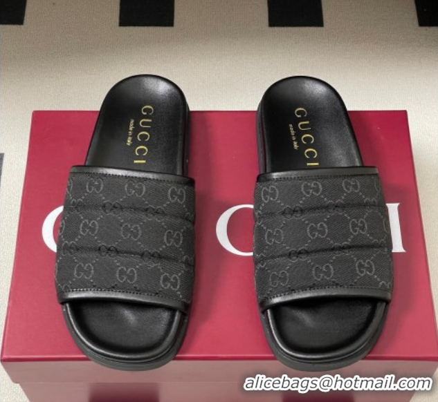 Durable Gucci GG Canvas Flat Slides Sandal Black 2025 GG082803