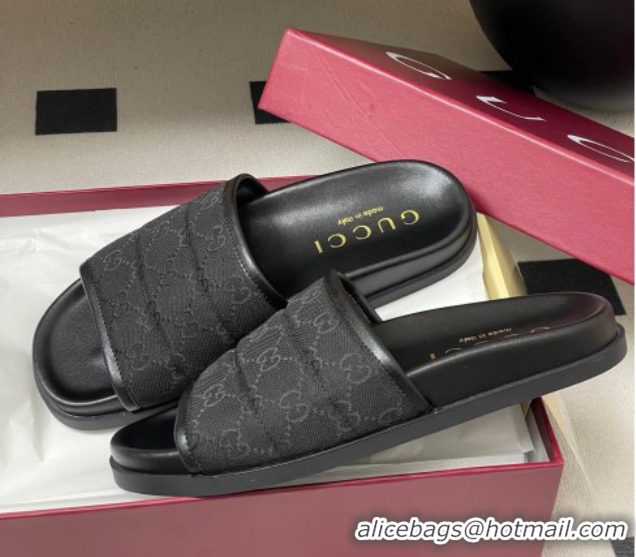 Durable Gucci GG Canvas Flat Slides Sandal Black 2025 GG082803