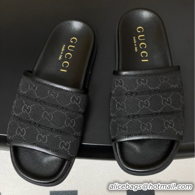 Durable Gucci GG Canvas Flat Slides Sandal Black 2025 GG082803