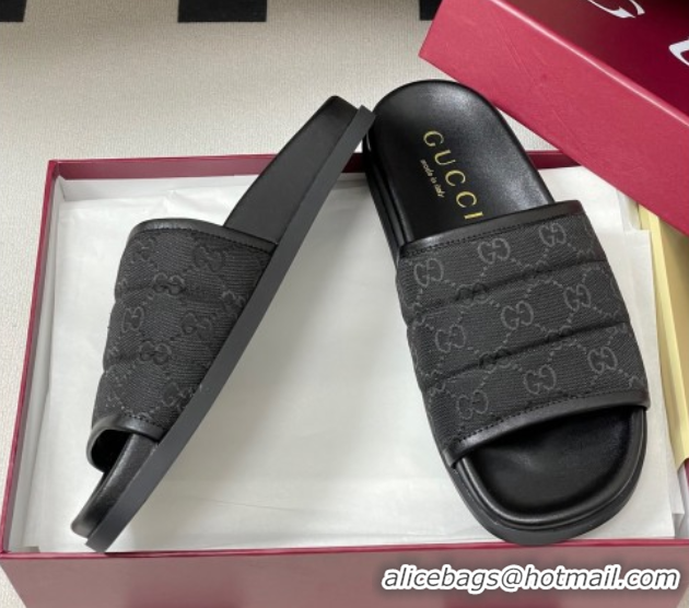 Durable Gucci GG Canvas Flat Slides Sandal Black 2025 GG082803