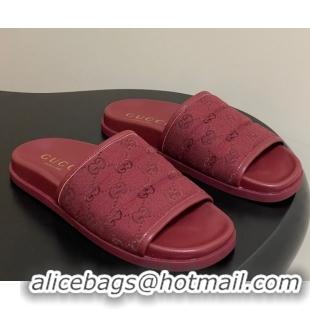 Stylish Gucci GG Canvas Flat Slides Sandal Ancora Red 2025 GG082803