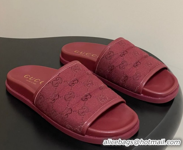 Stylish Gucci GG Canvas Flat Slides Sandal Ancora Red 2025 GG082803
