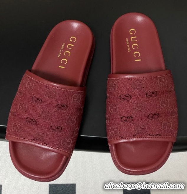 Stylish Gucci GG Canvas Flat Slides Sandal Ancora Red 2025 GG082803