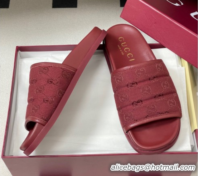 Stylish Gucci GG Canvas Flat Slides Sandal Ancora Red 2025 GG082803
