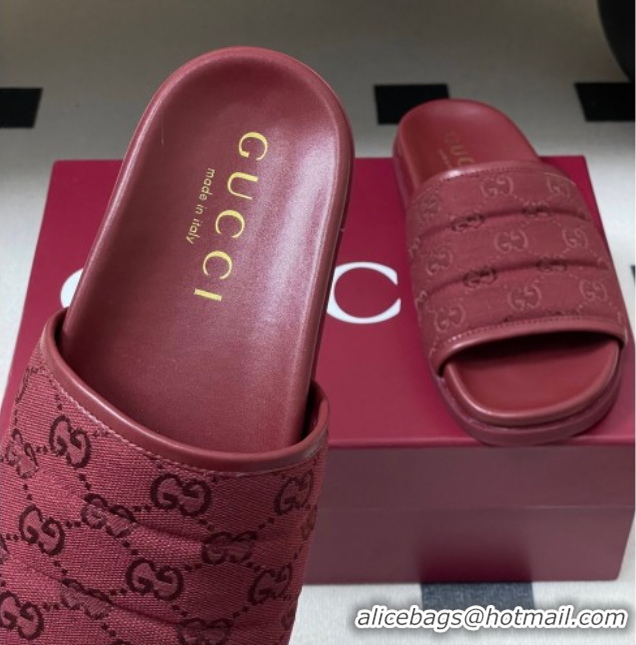 Stylish Gucci GG Canvas Flat Slides Sandal Ancora Red 2025 GG082803