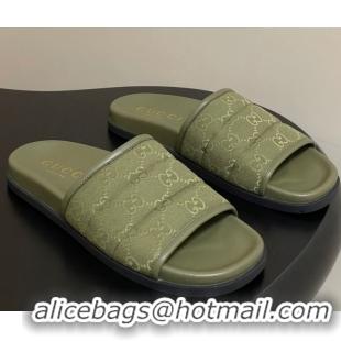 Sophisticated Gucci GG Canvas Flat Slides Sandal Green 2025 GG082803