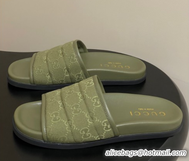 Sophisticated Gucci GG Canvas Flat Slides Sandal Green 2025 GG082803