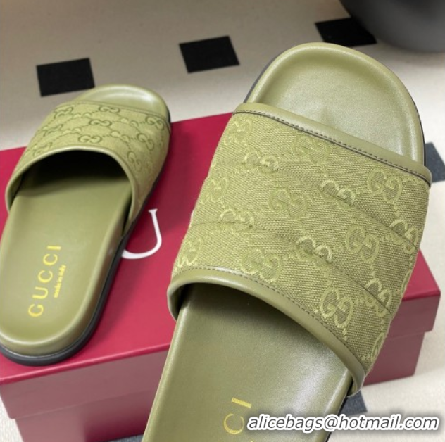 Sophisticated Gucci GG Canvas Flat Slides Sandal Green 2025 GG082803
