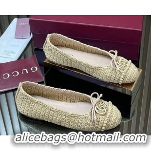 Duplicate Gucci Crochet Ballet Flats with Horsebit Beige 2025 835081