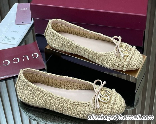 Duplicate Gucci Crochet Ballet Flats with Horsebit Beige 2025 835081
