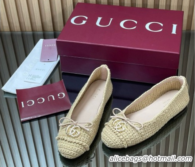 Duplicate Gucci Crochet Ballet Flats with Horsebit Beige 2025 835081