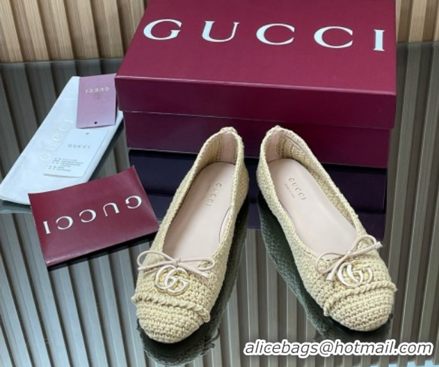 Duplicate Gucci Crochet Ballet Flats with Horsebit Beige 2025 835081