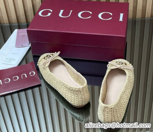 Duplicate Gucci Crochet Ballet Flats with Horsebit Beige 2025 835081
