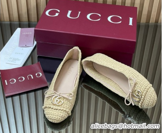 Duplicate Gucci Crochet Ballet Flats with Horsebit Beige 2025 835081