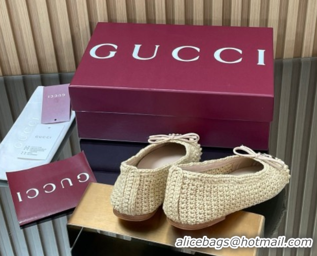Duplicate Gucci Crochet Ballet Flats with Horsebit Beige 2025 835081