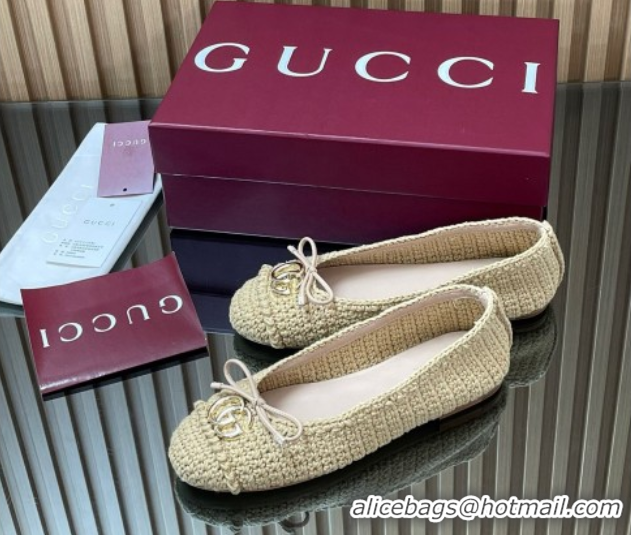 Duplicate Gucci Crochet Ballet Flats with Horsebit Beige 2025 835081