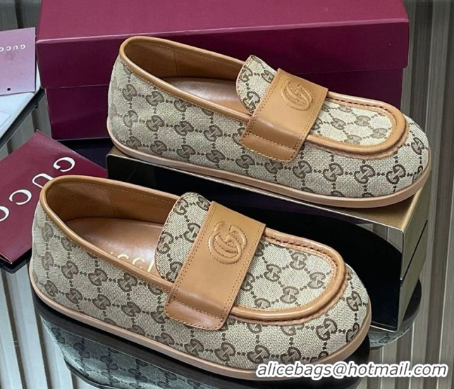 Hot Style Gucci GG Canvas Flat Loafers Beige 2025 GG082804 0828044