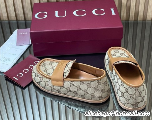 Hot Style Gucci GG Canvas Flat Loafers Beige 2025 GG082804 0828044