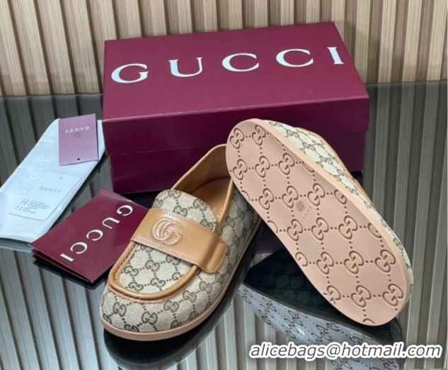 Hot Style Gucci GG Canvas Flat Loafers Beige 2025 GG082804 0828044