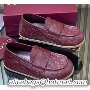 Sumptuous Gucci GG Leather Flat Loafers Burgundy 2025 GG082804
