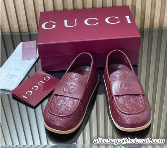 Sumptuous Gucci GG Leather Flat Loafers Burgundy 2025 GG082804