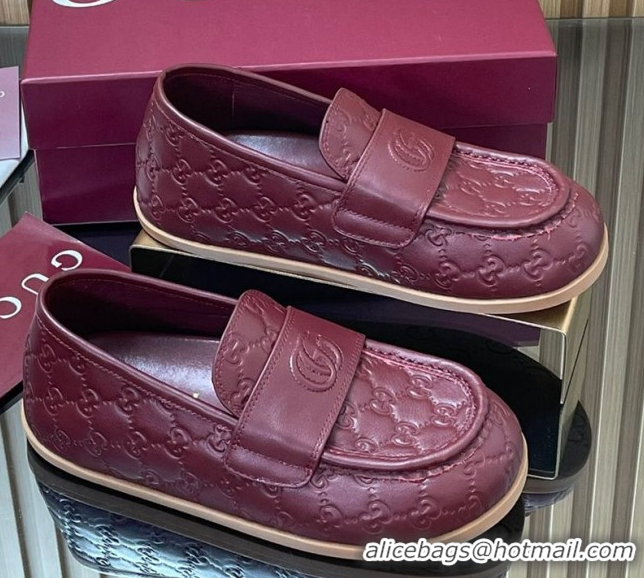 Sumptuous Gucci GG Leather Flat Loafers Burgundy 2025 GG082804