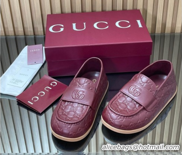 Sumptuous Gucci GG Leather Flat Loafers Burgundy 2025 GG082804