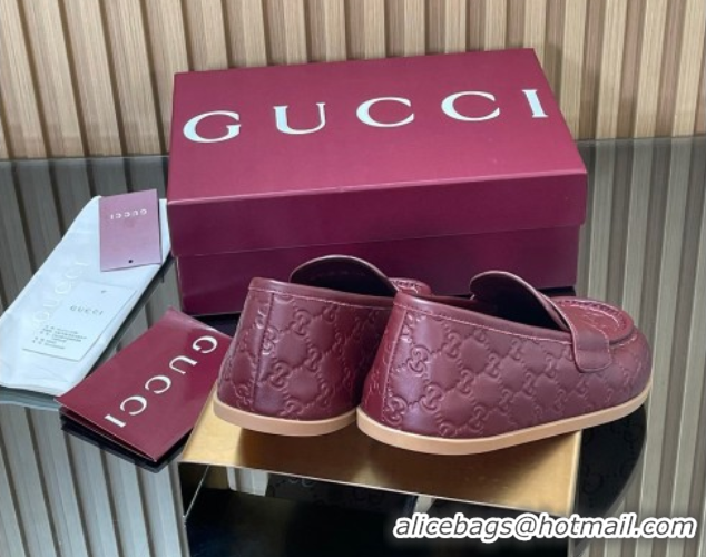 Sumptuous Gucci GG Leather Flat Loafers Burgundy 2025 GG082804