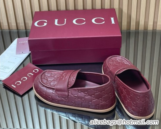 Sumptuous Gucci GG Leather Flat Loafers Burgundy 2025 GG082804