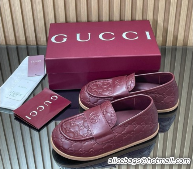 Sumptuous Gucci GG Leather Flat Loafers Burgundy 2025 GG082804
