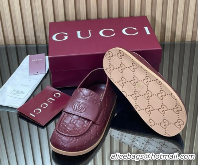 Sumptuous Gucci GG Leather Flat Loafers Burgundy 2025 GG082804