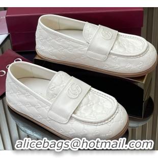 Perfect Gucci GG Leather Flat Loafers White 2025 GG082804