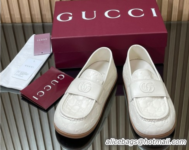 Perfect Gucci GG Leather Flat Loafers White 2025 GG082804