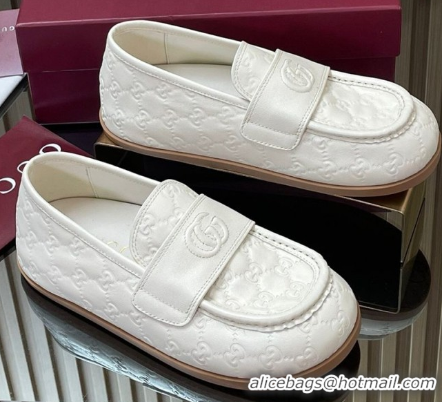 Perfect Gucci GG Leather Flat Loafers White 2025 GG082804