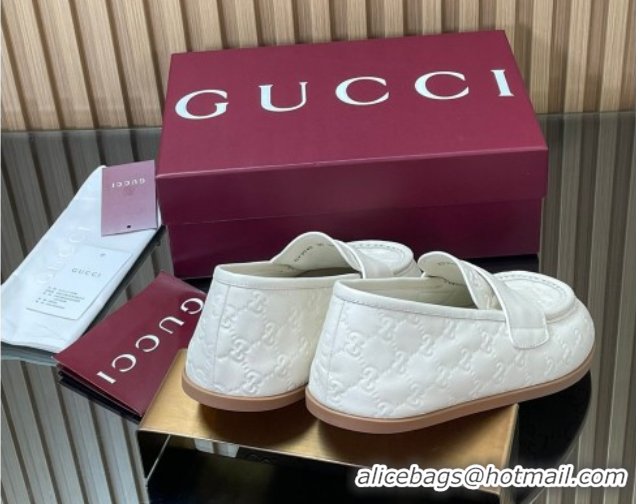 Perfect Gucci GG Leather Flat Loafers White 2025 GG082804