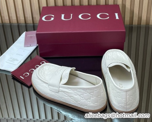 Perfect Gucci GG Leather Flat Loafers White 2025 GG082804