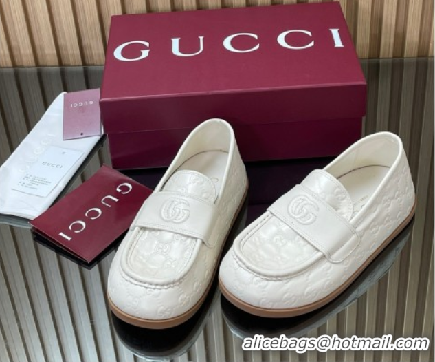 Perfect Gucci GG Leather Flat Loafers White 2025 GG082804