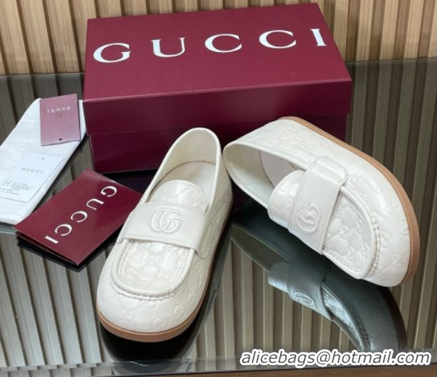 Perfect Gucci GG Leather Flat Loafers White 2025 GG082804