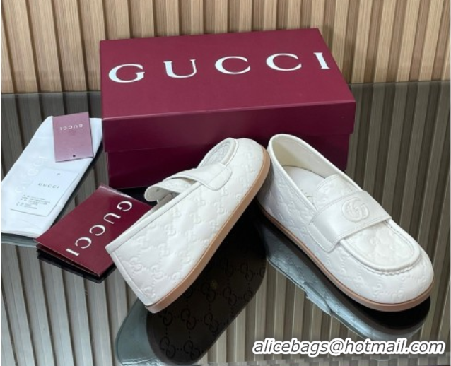 Perfect Gucci GG Leather Flat Loafers White 2025 GG082804