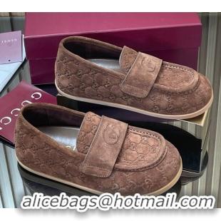 Luxury Gucci GG Suede Flat Loafers Brown 2025 GG082804
