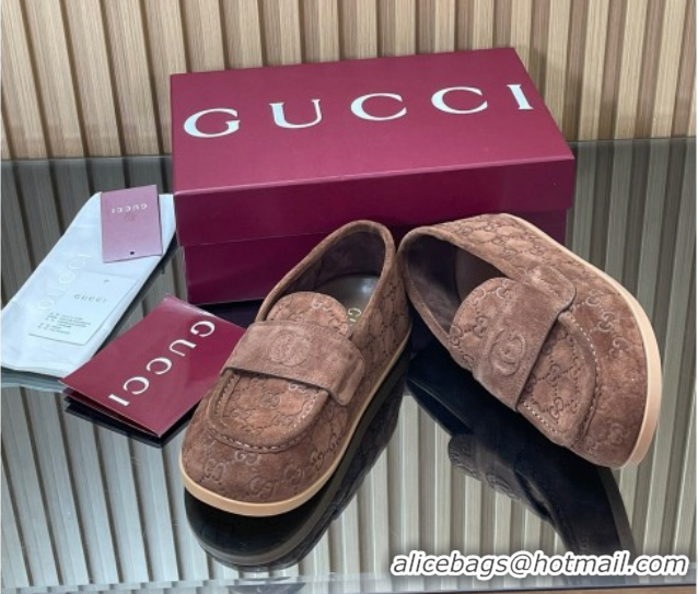 Luxury Gucci GG Suede Flat Loafers Brown 2025 GG082804
