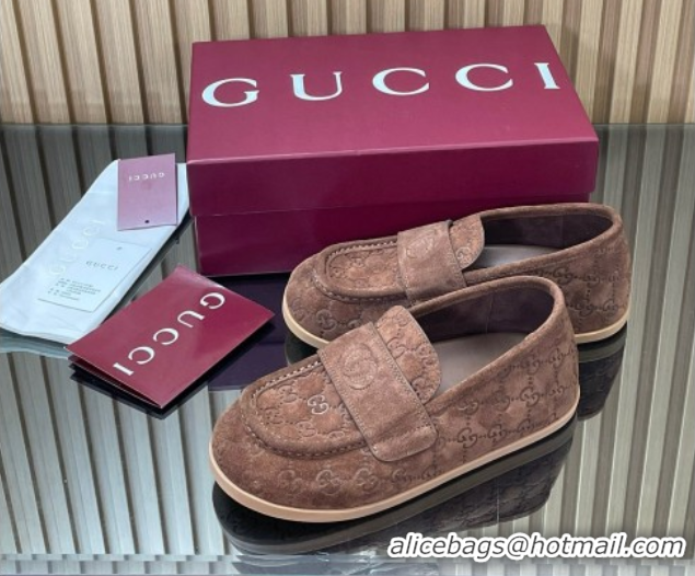 Luxury Gucci GG Suede Flat Loafers Brown 2025 GG082804