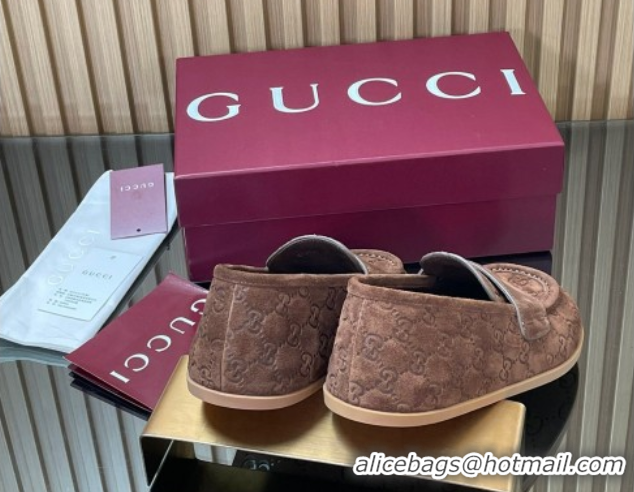 Luxury Gucci GG Suede Flat Loafers Brown 2025 GG082804