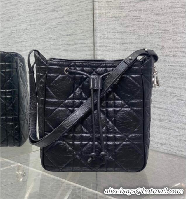 Unique Grade Dior Medium D-Motion Bag in Macrocannage Crinkled Calfskin 0806 Black 2025
