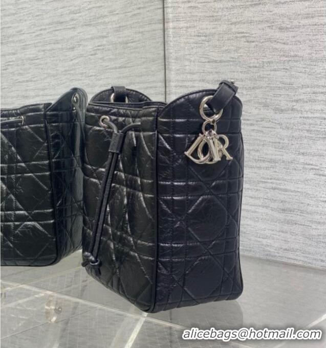 Unique Grade Dior Medium D-Motion Bag in Macrocannage Crinkled Calfskin 0806 Black 2025
